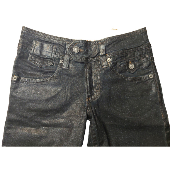 John Galliano Embossed G Midnight Blue Coated Cotton Sparkle Cropped Jeans Sz 25 - Picture 11 of 16